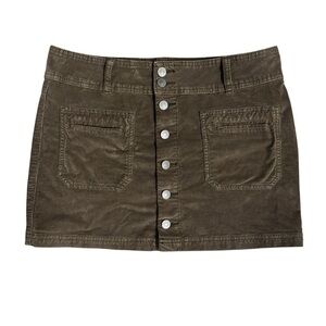 FREE PEOPLE Olive Corduroy Button-Front Mini Skirt Sz 30 Long